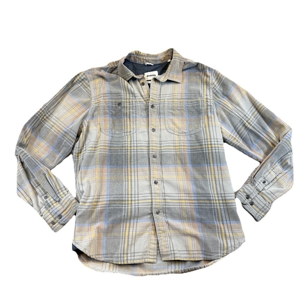 Prana Men's Corduroy Button Down Shirt Plaid Long Sleeve Pocket Sz M Normcore